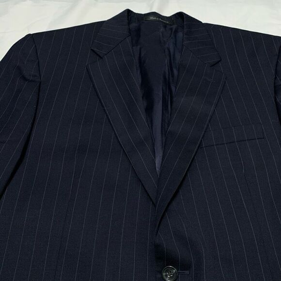 Lauren Ralph Lauren x Macys Sz 44L 100% wool stripe suit blazer jacket navy - Picture 9 of 9